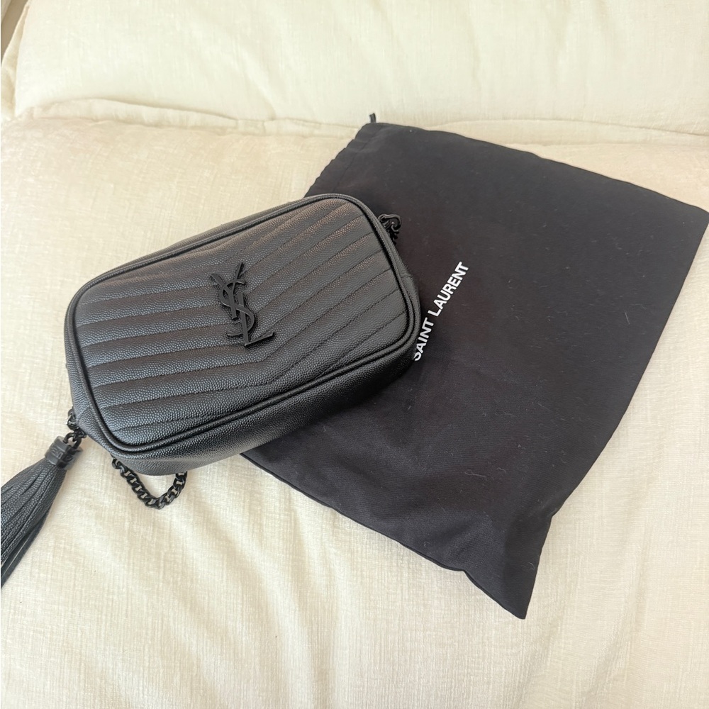Saint Laurent Black Quilted Leather Camera Crossbody with Tassel
